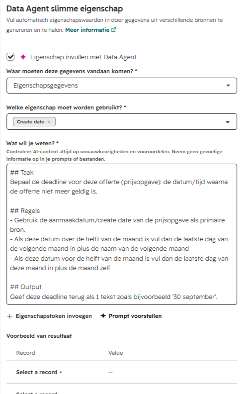 HubSpot slimme eigenschap prompt